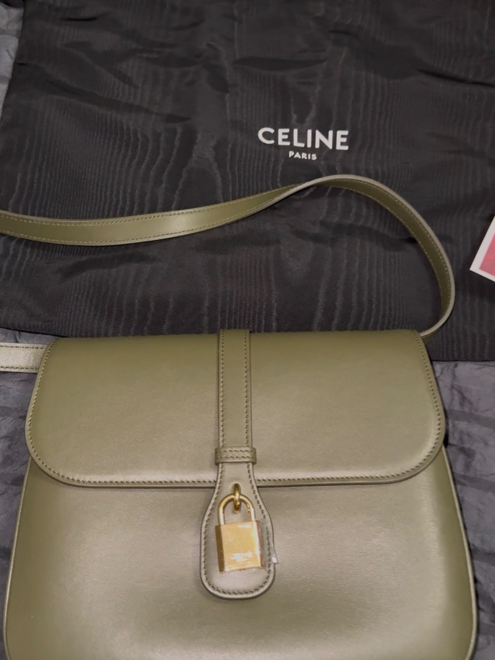 CELINE Tabou Olive Green CALFSKIN Leather Padlock Accent